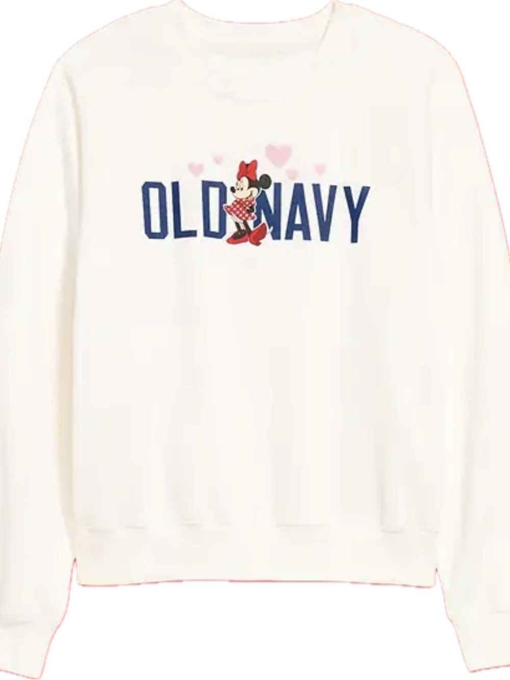 Old Navy Cream Minnie Mouse Graphic Pullover with Pink Hearts